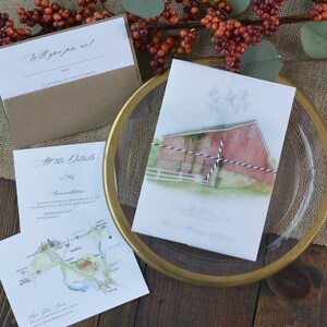 Vellum Wrap for Invitations, with Watercolor Venue Portrait Wedding Suite, Custom Illustration image 8