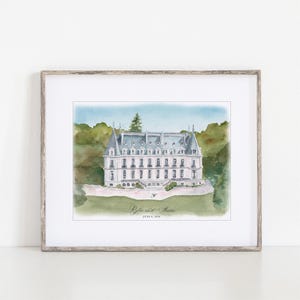 Chateau de Santeny, Watercolor Art Print, 8x10" Paris, France, print of hand-painted original watercolor by Ivory Isle Designs.