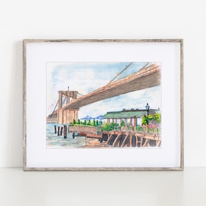 River Cafe, Watercolor Art Print, 8x10&quot; Brooklyn, New York. Print of a hand-painted original watercolor by Ivory Isle Designs