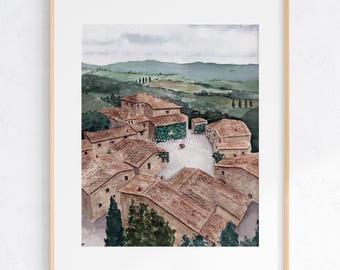 Borgo Castelvecchi Watercolor Art Print 8x10" 11x14" Print of hand-painted art, Castelvecchi, Italy Travel Gift, Wedding Venue Villa