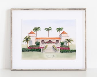 The Ritz Carlton, Watercolor Art Print, 8x10" 11x14" Sarasota Florida Print of hand-painted original art by Ivory Isle Travel Gift Wedding