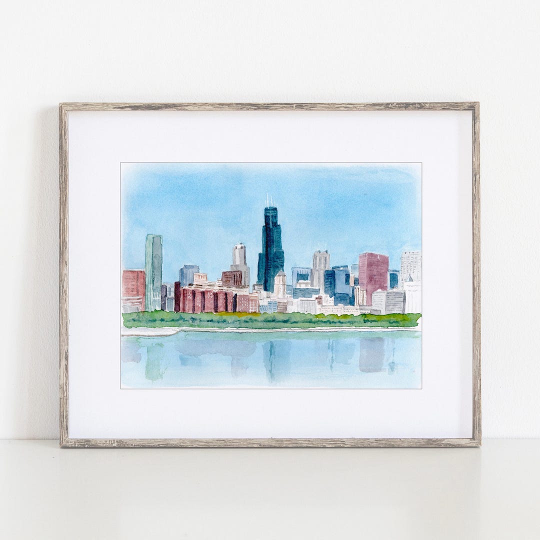 Chicago Skyline Watercolor Art Print, 8x10" Chicago, Illinois Print of ...