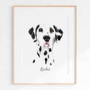 Impression d'art aquarelle dalmate d'une peinture originale peinte à la main par Ivory Isle Designs. Portrait d'animal de compagnie, Illustration de chien