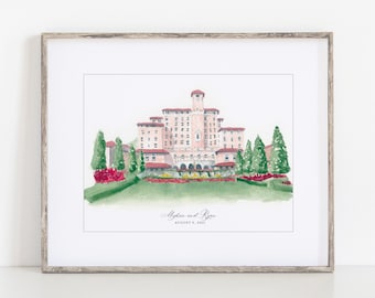 The Broadmoor Hotel Watercolor Art Print 5x7" 8x10" or 11x14" Wedding gift Colorado Springs Print of a hand-painted original art Travel