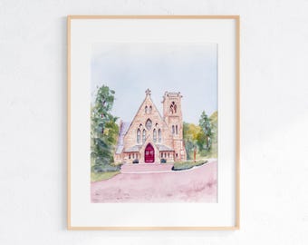 UVA Chapel Watercolor Art Print: University of Virginia