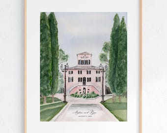 Villa Valentini Bonaparte Watercolor Art Print 8x10" 11x14" Print of hand-painted art, Castiglione del Lago, Italy Travel Gift, Wedding