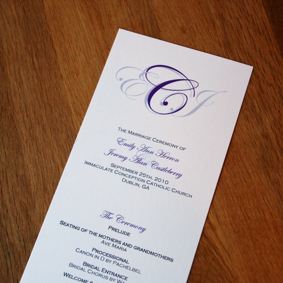 Script Monogram Wedding Programs Tea Length Wedding Programs Etsy