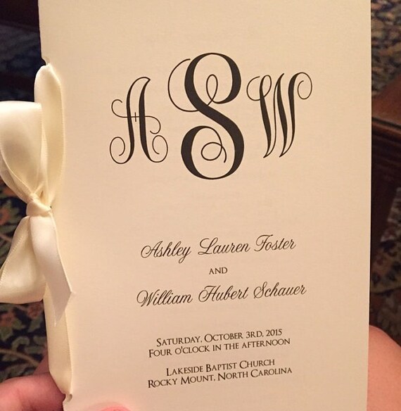 Classic Monogram Wedding Programs Classic Wedding Elegant Etsy