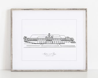 Skaneateles Country Club Sketch Art Print, 8x10" 11x14" New York Print of a Digital Sketched Art by Ivory Isle Designs Wedding Gift Travel
