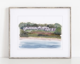 Cape Elizabeth Maine Watercolor Art Print: Inn By The Sea 8x10 or 11x14 Archival Print of Hand-Painted Art by Ivory Isle Wedding Gift Travel