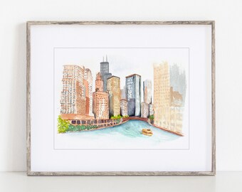 Chicago Riverwalk Watercolor Illustration Digital Download for Wedding Save the Dates, Websites & Signage Invitations Painting Hand-Painted