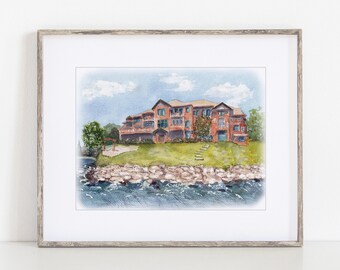 Grand Superior Lodge Watercolor Art Print, 8x10" 11x14" Two Harbors, Minnesota Print of a hand-painted art, Wedding Gift Travel Anniversary