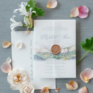 Vellum Wrap for Invitations, with Watercolor Venue Portrait Wedding Suite, Custom Illustration image 2