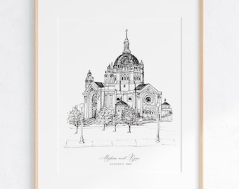 Cathedral of Saint Paul Art Print, 8x10" Minnesota, Pen Sketch, Wedding Print of an original sketch by Ivory Isle Designs