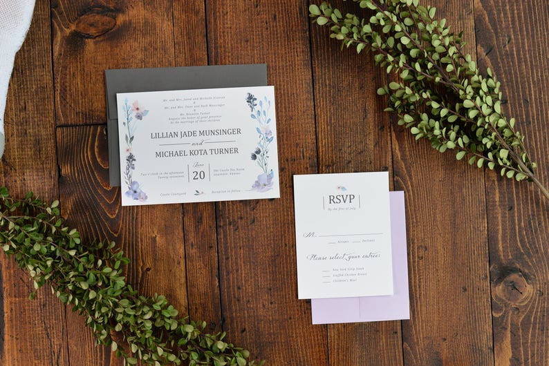 Floral Wedding Wedding Invitations Purple DIY Spring Invites Spring Wedding Digital File Only Springtime Floral Design