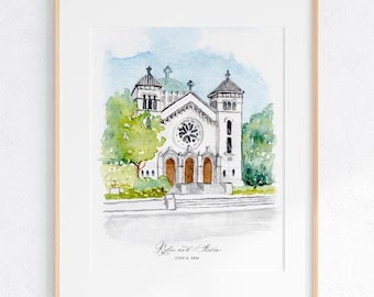 Saint Clement Church Watercolor Art Print, 8x10"  11x14" Chicago, Illinois Print of a hand-painted original watercolor by Ivory Isle Wedding