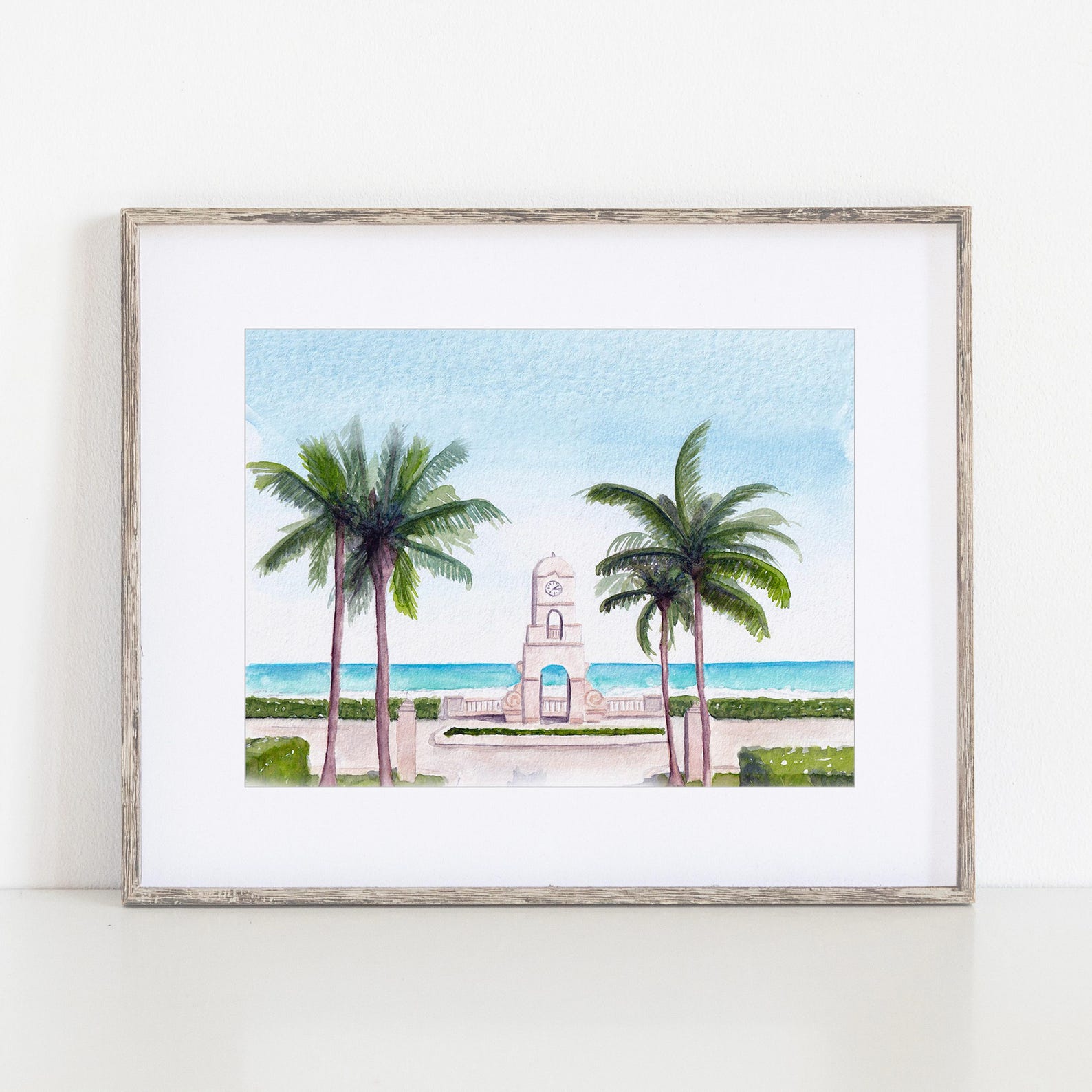 Palm Beach Clock Tower, Watercolor Art Print, 8x10" 11x14" Palm Beach, Florida. Print of a hand-painted original watercolor by Ivory Isle