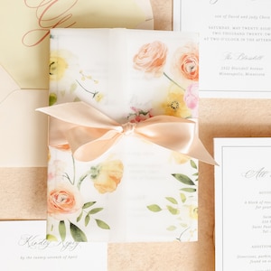 Vellum Wrap for Invitations, with Watercolor Venue Portrait Wedding Suite, Custom Illustration image 7