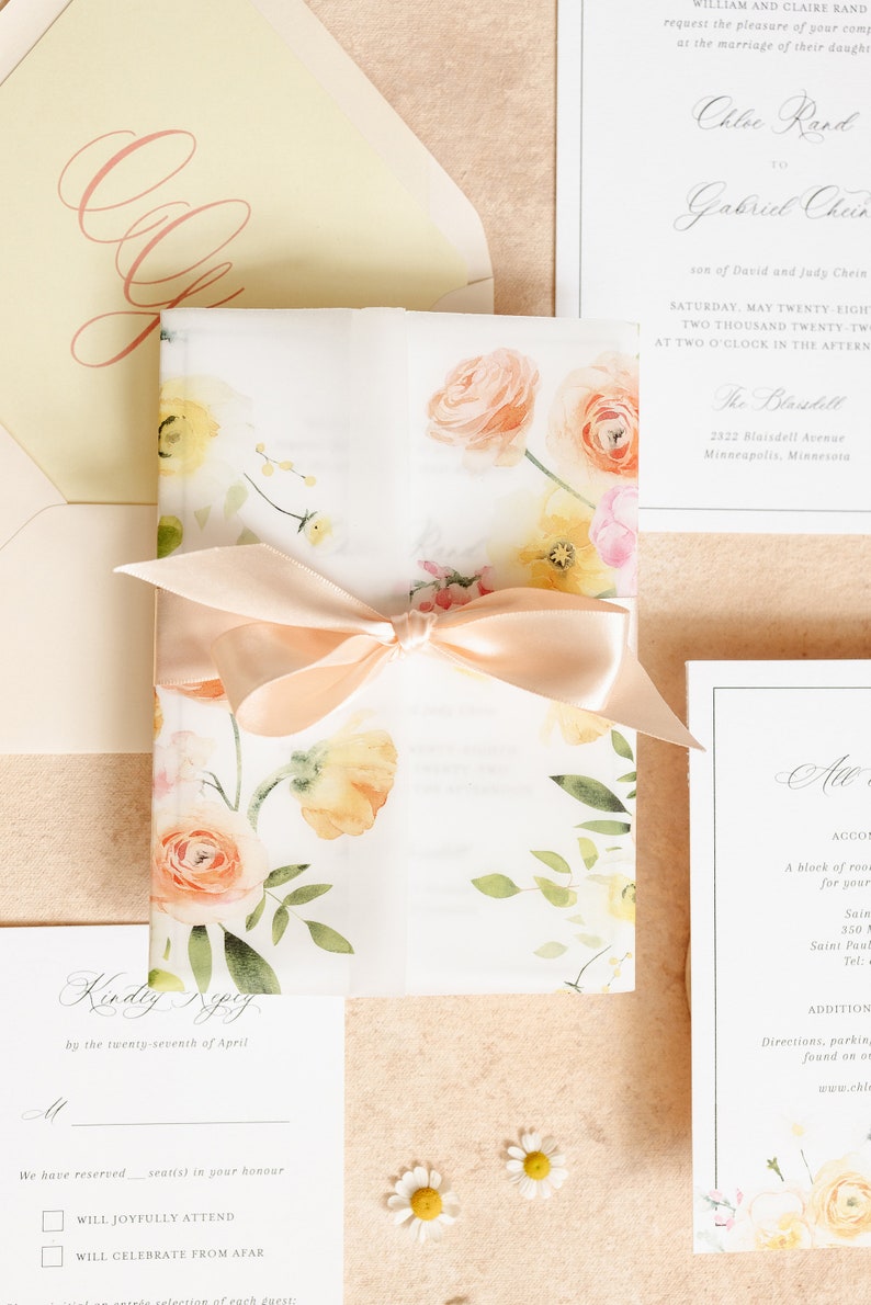 Vellum Wrap for Invitations, with Watercolor Venue Portrait Wedding Suite, Custom Illustration image 7