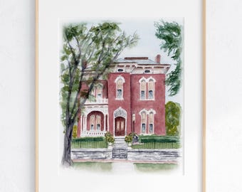 James Whitcomb Riley Museum Home Watercolor Art Print 8x10" 11x14" print of a hand-painted original Painting Wedding Travel Anniversary Gift