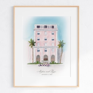 The Colony Hotel Watercolor Art Print, 8x10&quot; or 11x14&quot; Palm Beach Wedding Print of a hand-painted original watercolor by Ivory Isle Designs