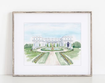 The Rosecliff Mansion Watercolor Art Print, "8x10" 11x14" Newport, Rhode Island print of a hand-painted original watercolor by Ivory Isle