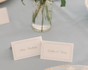 Scallop Border Place Cards, Personalized, Customized, Tented or Flat, Wedding Reception Dinner - Custom Meal Icons, Escort Cards, Name Cards