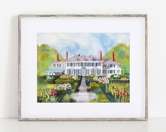 Hildene House, The Lincoln Family Home Watercolor Art Print 8x10" 11x14" Manchester, Vermont Print of a hand-painted art Travel Wedding Gift