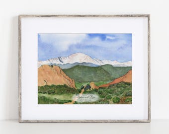 Pikes Peak Watercolor Art Print, 8x10" 11x14" Rocky Mountain, Colorado, Print of a hand-painted art, Travel Wedding Gift Anniversary