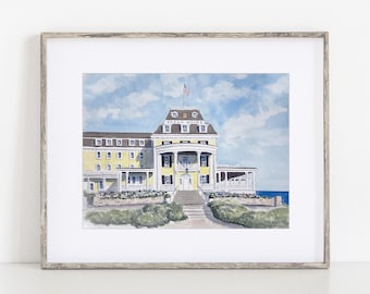 The Ocean House Watercolor Art Print 8x10" 11x14" Newport Rhode Island Print of hand-painted original art by Ivory Isle Wedding Gift Travel