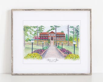 Grand View Lodge Watercolor Art Print 5x7" 8x10" 11x14" Nisswa, Minnesota, Resort Print of a hand-painted art, wedding Gull Lake Grandview