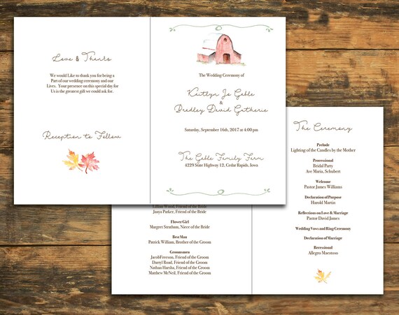 Barn Design Wedding Program Country Wedding Rustic Wedding Etsy