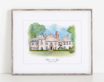 Glen Manor House Watercolor Art Print, 8x10" 11x14" Portsmouth, Rhode Island, print of hand-painted original art wedding anniversary gift