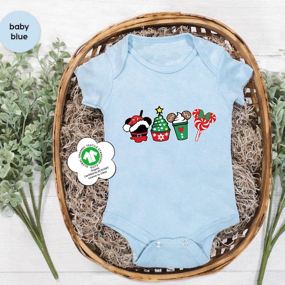 Baby Christmas Bodysuit, Cute Holiday Drinks Infant Outfit, Disney Mickey Festive Cup Baby Onepiece, Xmas Baby Shower Gift