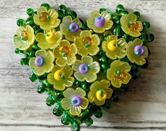 Yellow Flowers Textile Beaded Brooch