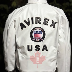 Blouson en cuir de vachette véritable Avirex pour homme fait main, veste Avirex blanche, veste personnalisée, veste Avirex emblématique, cadeau pour lui