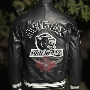 Handmade Men&#39;s Avirex Real Cowhide Leather Jacket Black Ace Avirex Jacket, Personlized Jacket, Iconic Avirex Jacket, Gift for him