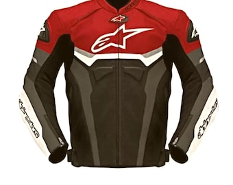 Handmade Alpinestars Motorbike Leather Jacket Motorcycle Jacket, Personlized Jacket, Alpinestars Biker Jacket, Red & Black Biker Jacket
