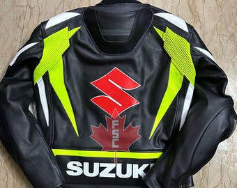 Handmade Men&#39;s Suzuki Motorbike Leather Jacket Motorcycle Jacket, Personlized Jacket, Iconic Suzuki Biker Jacket, Black Jacket