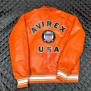 Blouson en cuir de vachette véritable Avirex pour homme fait main, veste Avirex orange, veste personnalisée, veste Avirex emblématique, cadeau pour lui