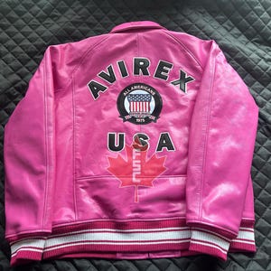 Blouson en cuir de vachette véritable Avirex pour homme fait main, rose USA Avirex, veste personnalisée, veste Avirex emblématique, cadeau pour lui