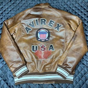 Blouson en cuir de vachette véritable Avirex pour homme fait main, veste Avirex marron, veste personnalisée, veste Avirex emblématique, cadeau pour lui