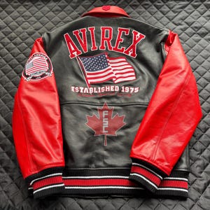 Handmade Men&#39;s New Edition Red Avirex Real Cowhide Leather Jacket American Flag Avirex Jacket, Personlized Jacket, Iconic Avirex Jacket