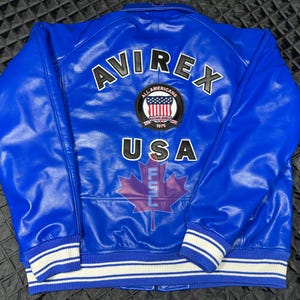 Blouson en cuir de vachette véritable Avirex pour homme fait main, veste Avirex bleue, veste personnalisée, veste Avirex emblématique, cadeau pour lui