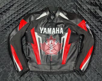 Handmade Men&#39;s Yamaha Motorbike Leather Jacket Motorcycle Jacket, Personlized Jacket, Iconic Yamaha Biker Jacket, Red & Black Jacket