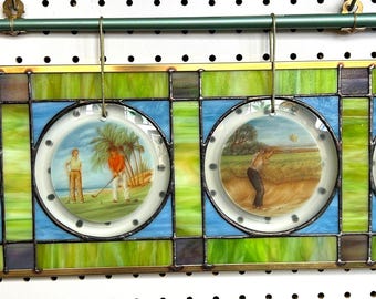 Stained Glass Golfer Hanging: Golf Club Decor (39x10x1in)