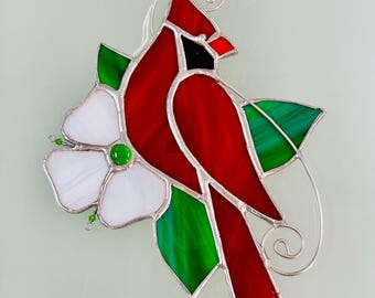 Cardinal with flowers