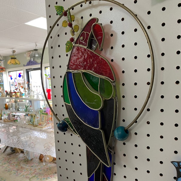 Large Parrot stained glass hanging