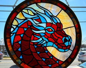 Stained Glass Red Dragon Hanging: Mythical Decor