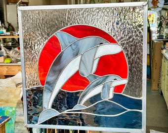 DOLPHIN stained glass hanging